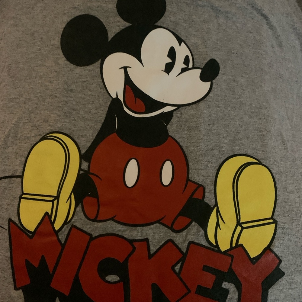 Disney Mickey Mouse Gray Tee with Red and Yellow Accents